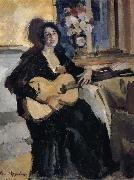 Konstantin Korovin The lady play Guitar USA oil painting artist